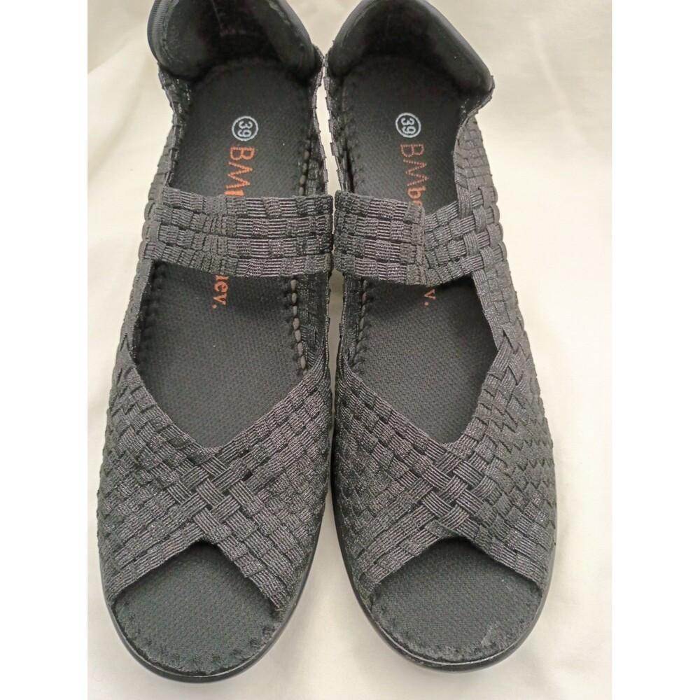 Bernie Mev Black/Silver Woven Peep-Toe Sandals Size 8